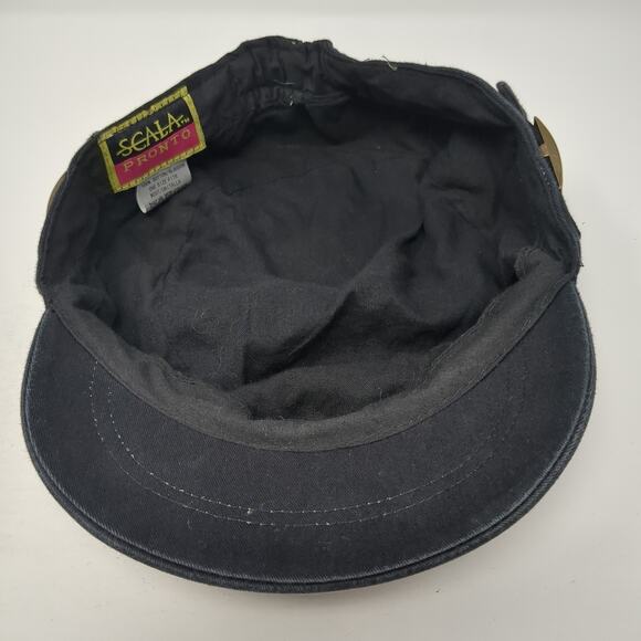 Scala Pronto Fitted Cadet Army Cap Hat Solid Black One Size Buckle - Picture 7 of 9